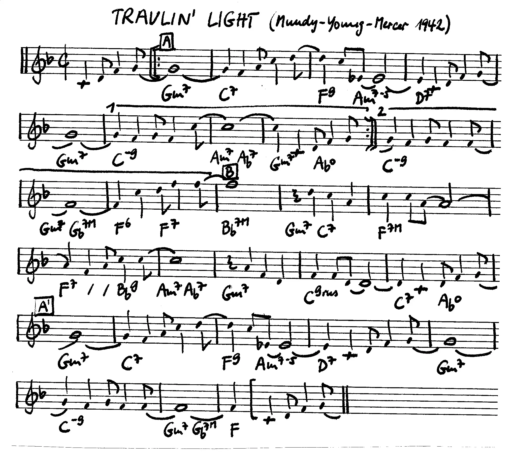 trav'lin light free jazz leadsheet - Courtesy of the Jungle Jazz Band